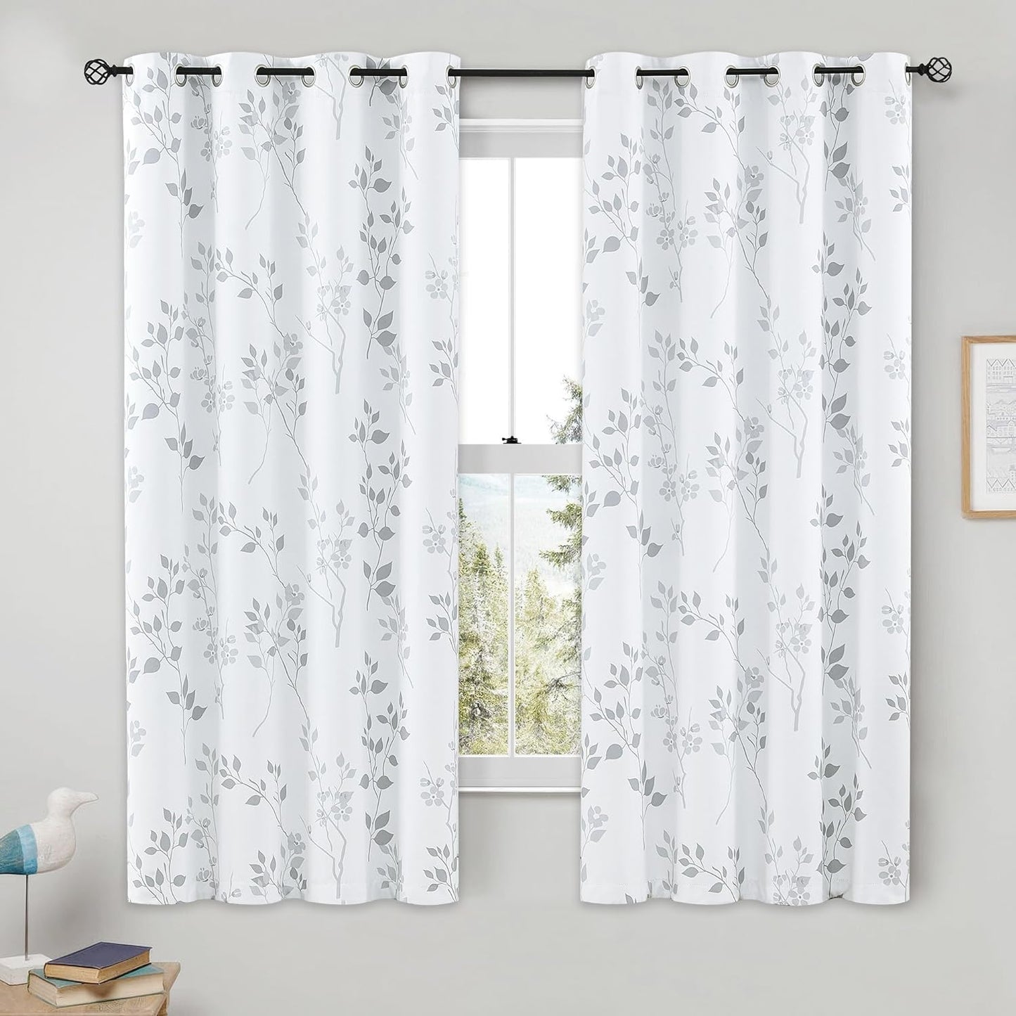 Beauoop Floral Blackout Curtains 63 Inch Length for Bedrooms