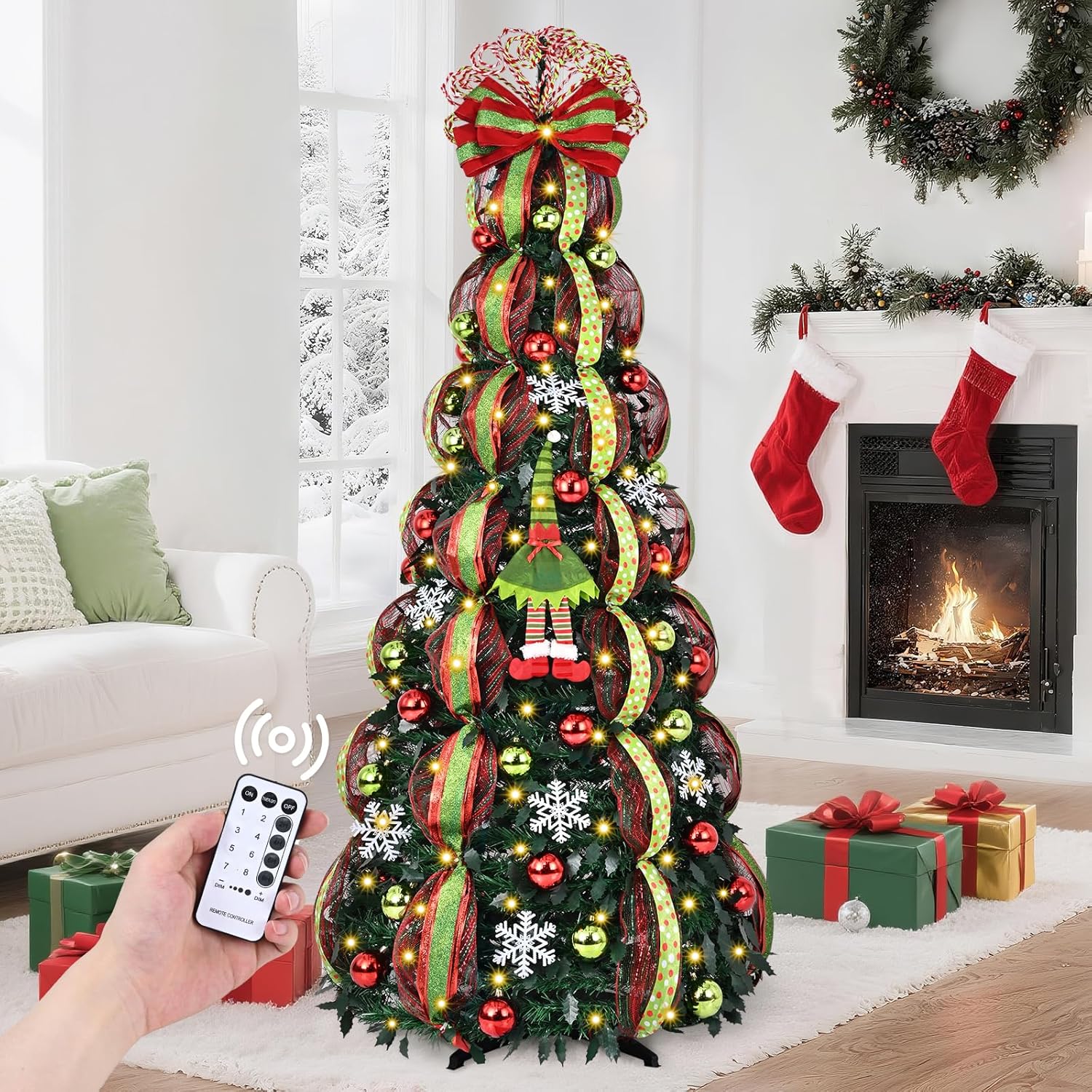 Whimsical Pop Up Christmas Tree with 180 Warm Lights and Ornaments