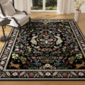 Area Rug 4x6 Washable Floral Rug Non Slip Low Pile - Vibrant Black