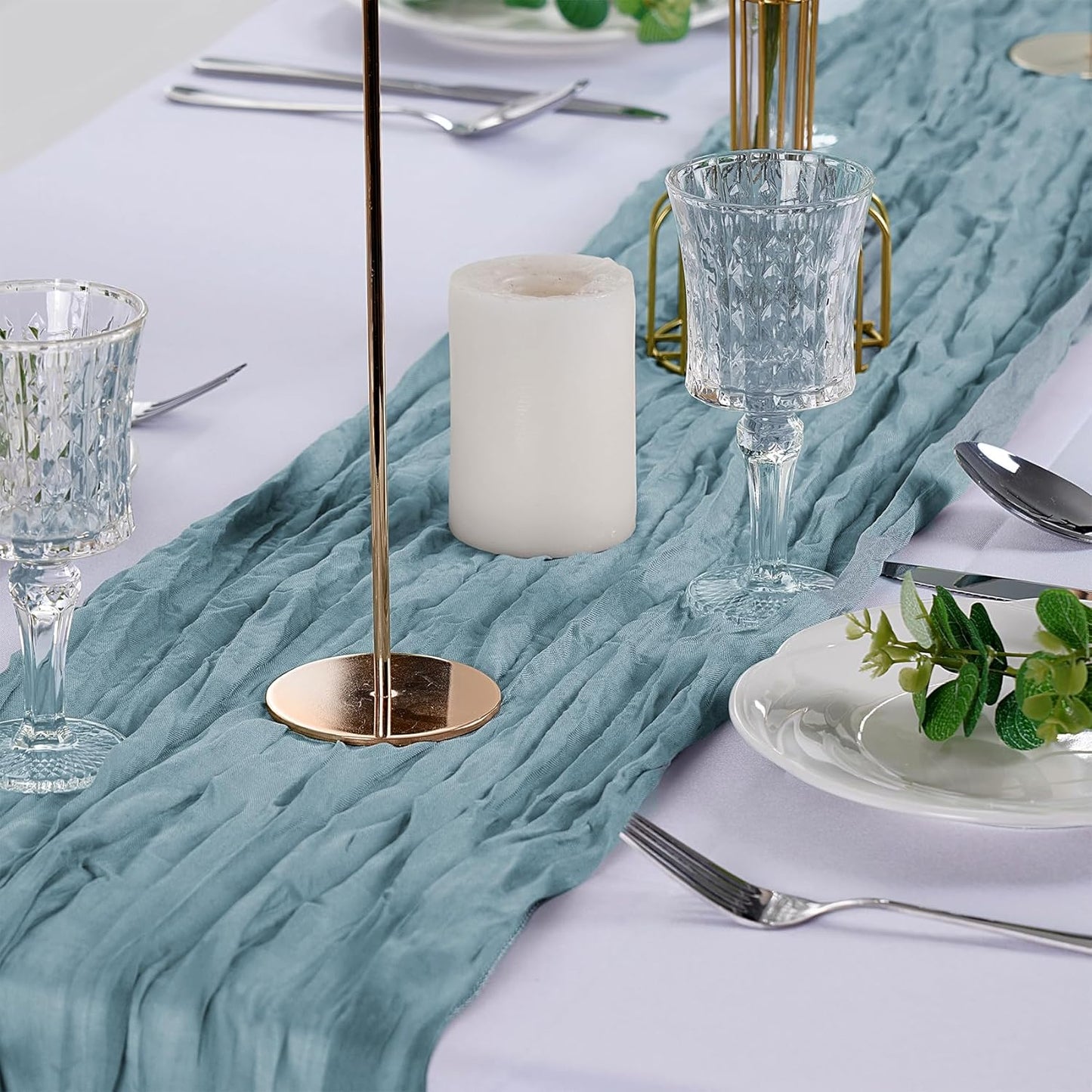 Peomeise Light Blue Cheesecloth Table Runner for Events & Decor