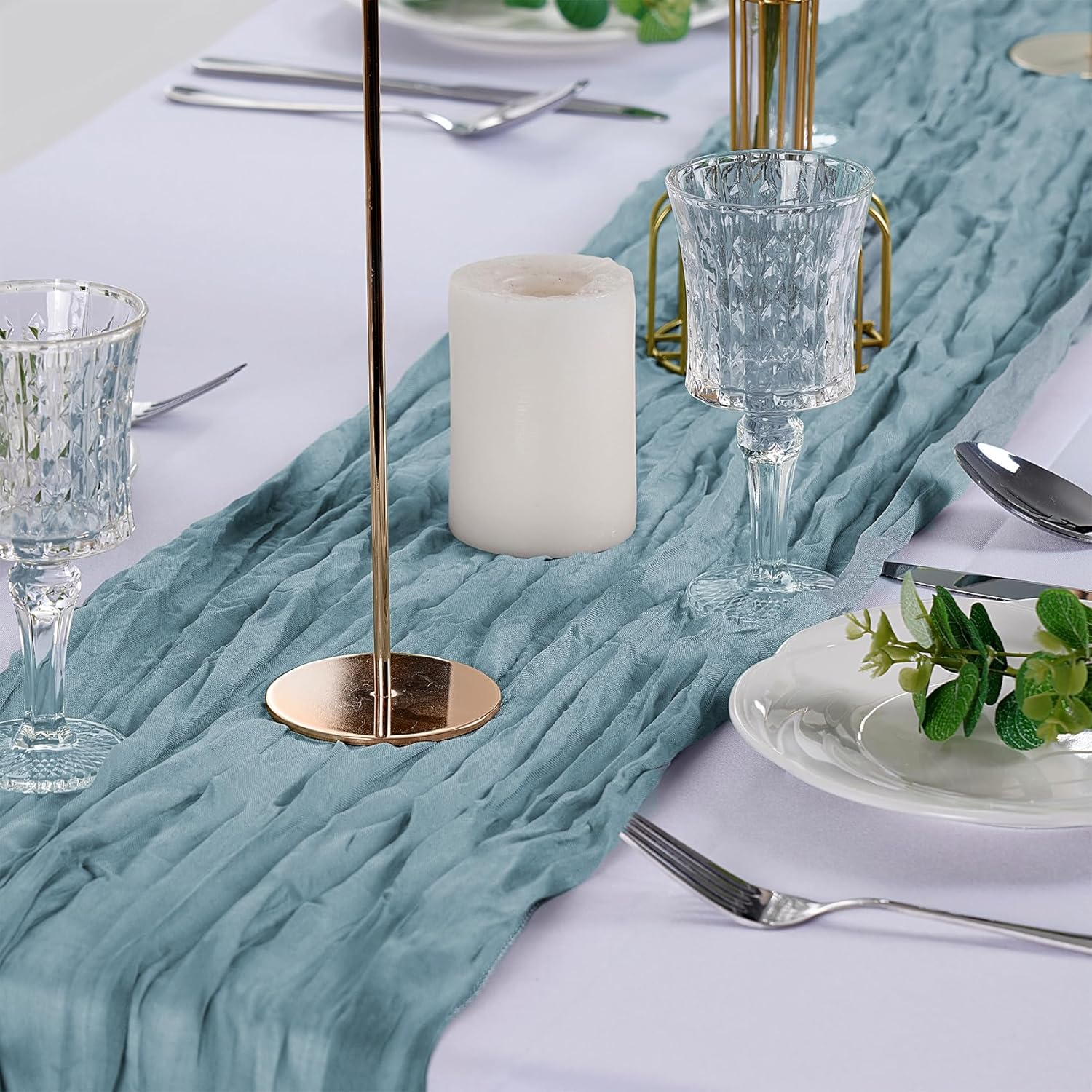 Peomeise Light Blue Cheesecloth Table Runner for Events & Decor