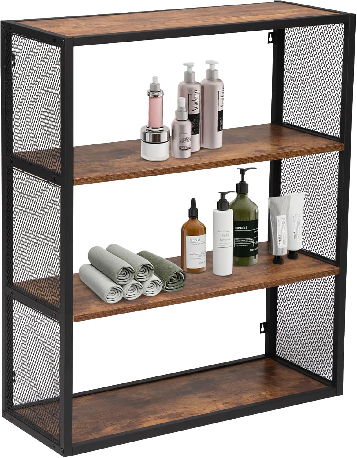 Multipurpose Wall Shelf, Rustic Brown, 4 Tier, RESHABLE
