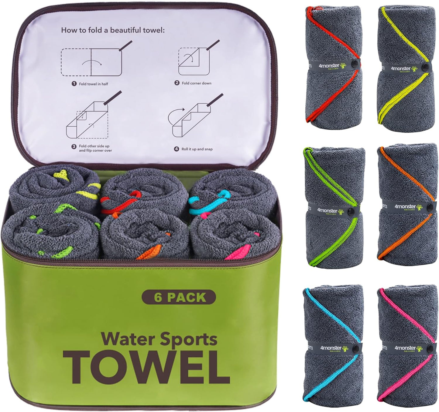 4Monster Microfiber Camping Towel Pack for Travel and Sports