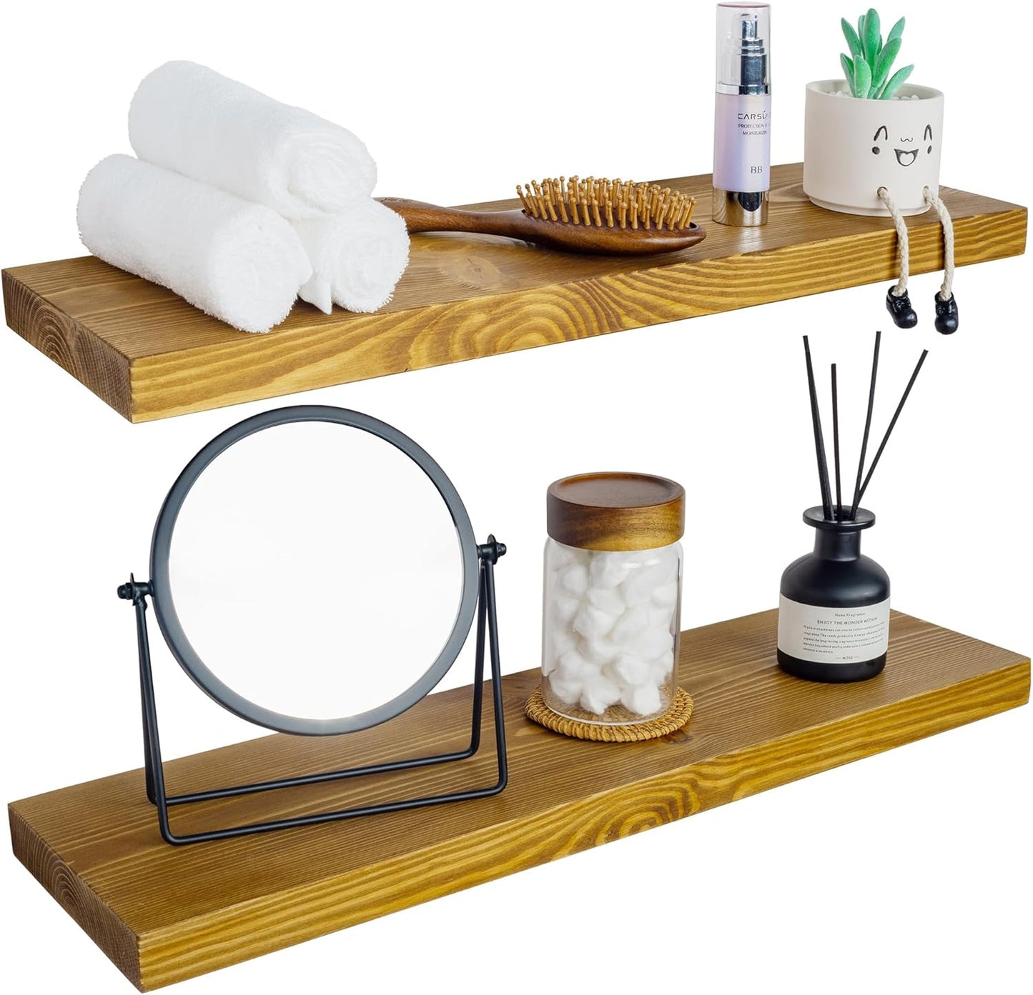 BGMG Wood Floating Shelves for Wall - Rustic 24 inch Set of 2