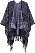 Women's Printed Tassel Open Front Poncho Cardigan Wrap Shawl - Cozy