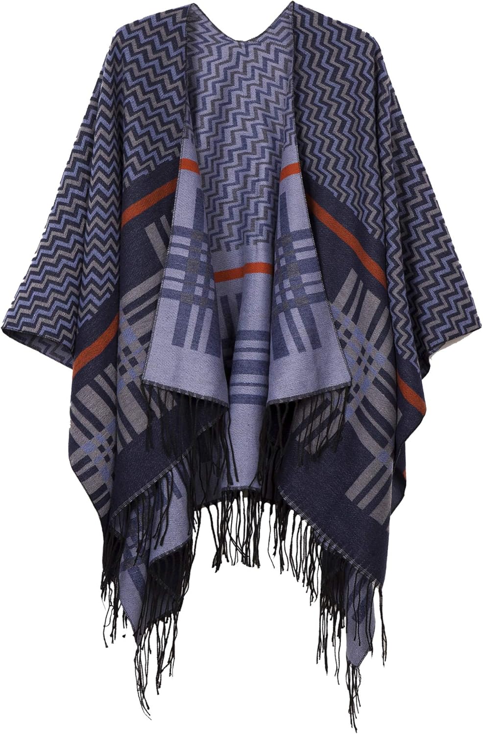 Urban CoCo Women's Printed Tassel Open Front Poncho Cape Wrap