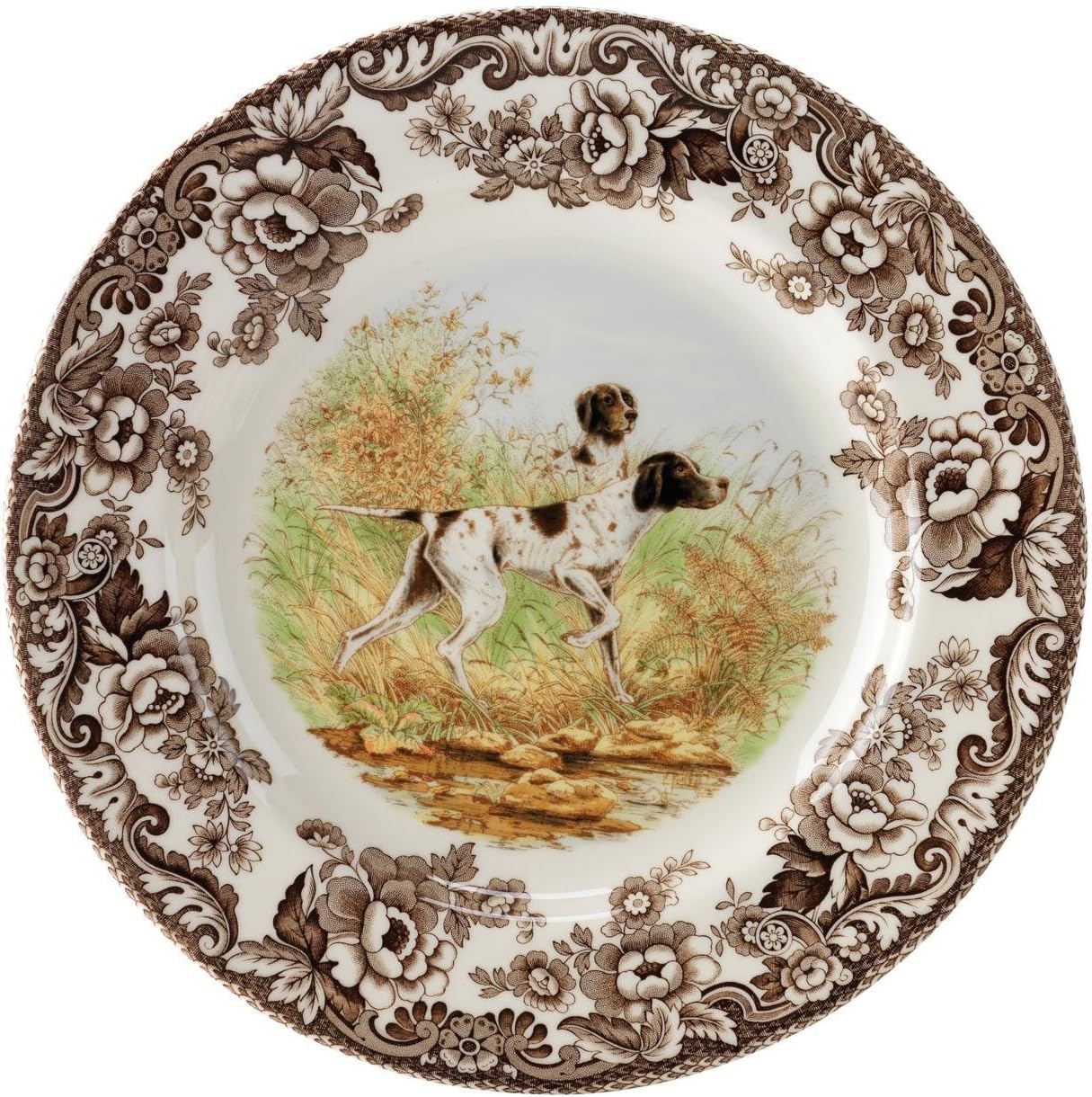 Spode Woodland Hunting Dogs Flat Coated Pointer Salad Plate