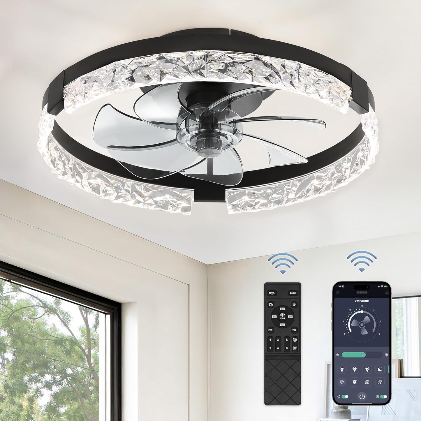 ZMISHIBO 18 Inch Modern Ceiling Fan with Lights and Remote Control
