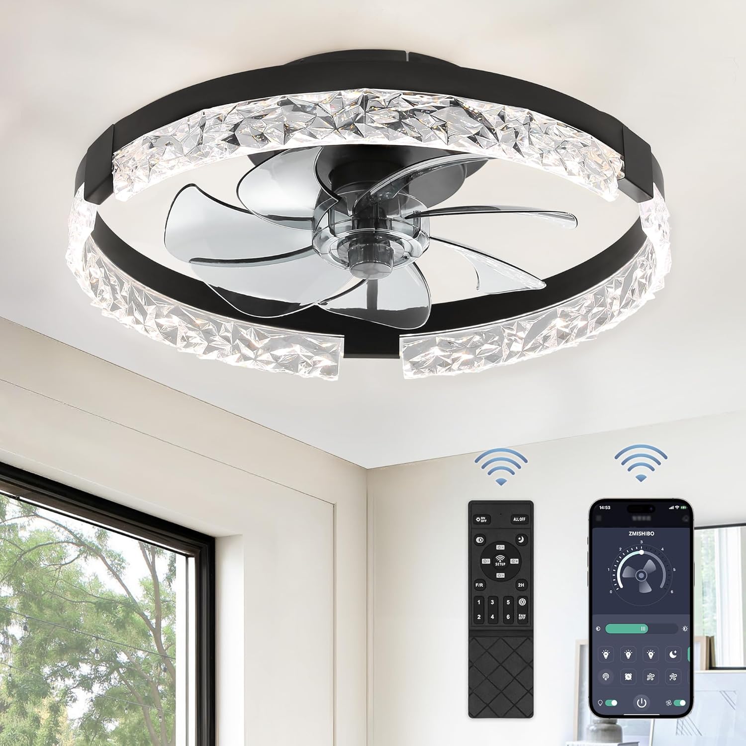 ZMISHIBO 18 Inch Modern Ceiling Fan with Lights and Remote Control