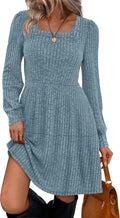 Sampeel Womens Square Neck Long Sleeve Fall Dresses - Flattering Fit