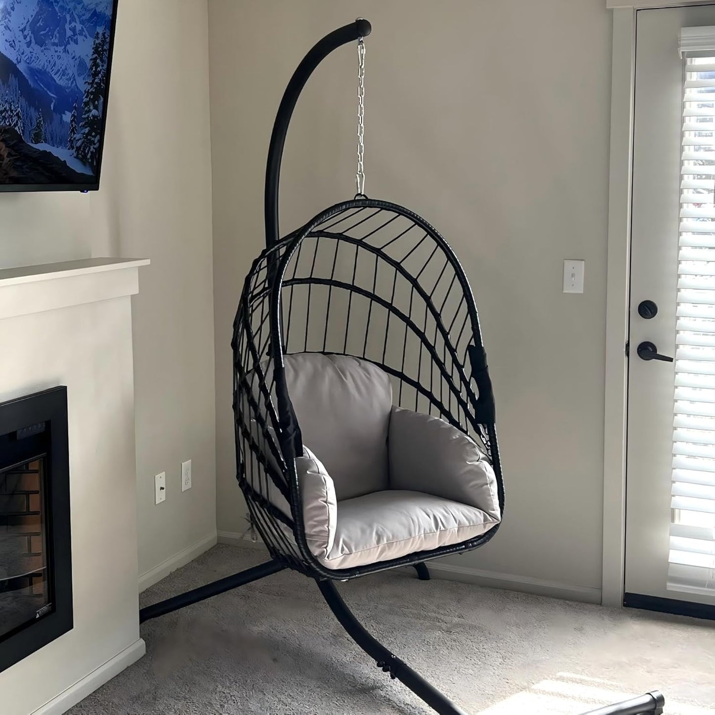 450lbs Capacity Foldable Wicker Swing Egg Chair - Indoor/Outdoor Relaxation