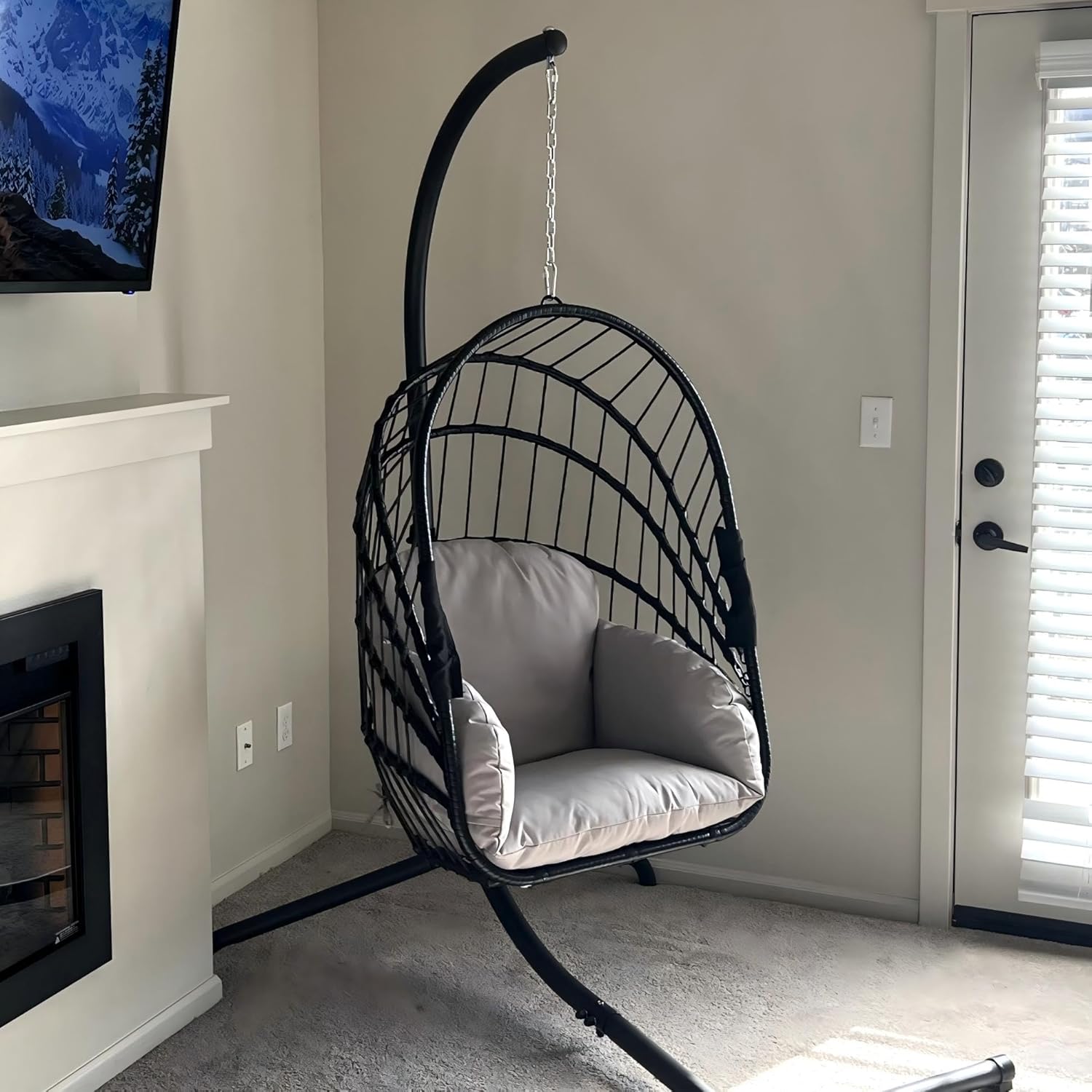 450lbs Capacity Foldable Wicker Swing Egg Chair - Indoor/Outdoor Relaxation