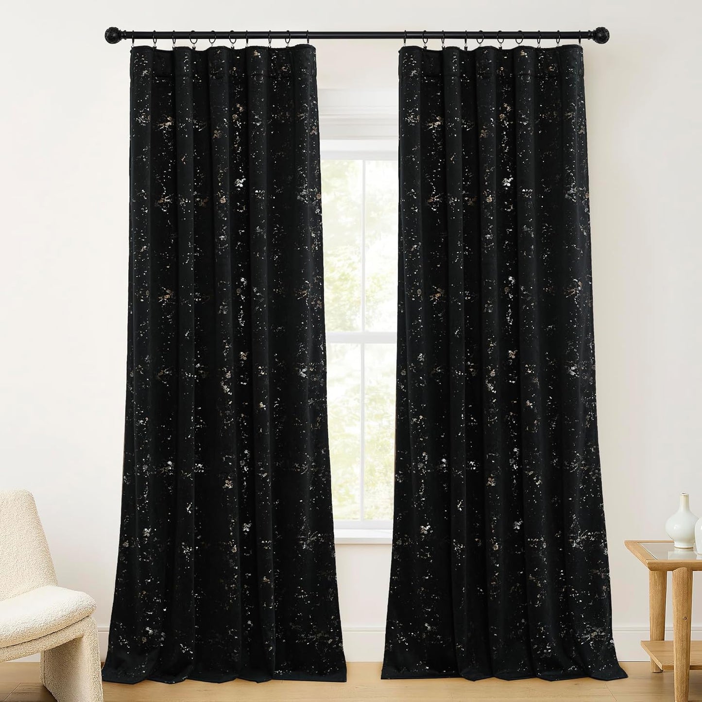 Stylish Velvet Blackout Curtains - Elegant Foil Design | 52x90, Set of 2