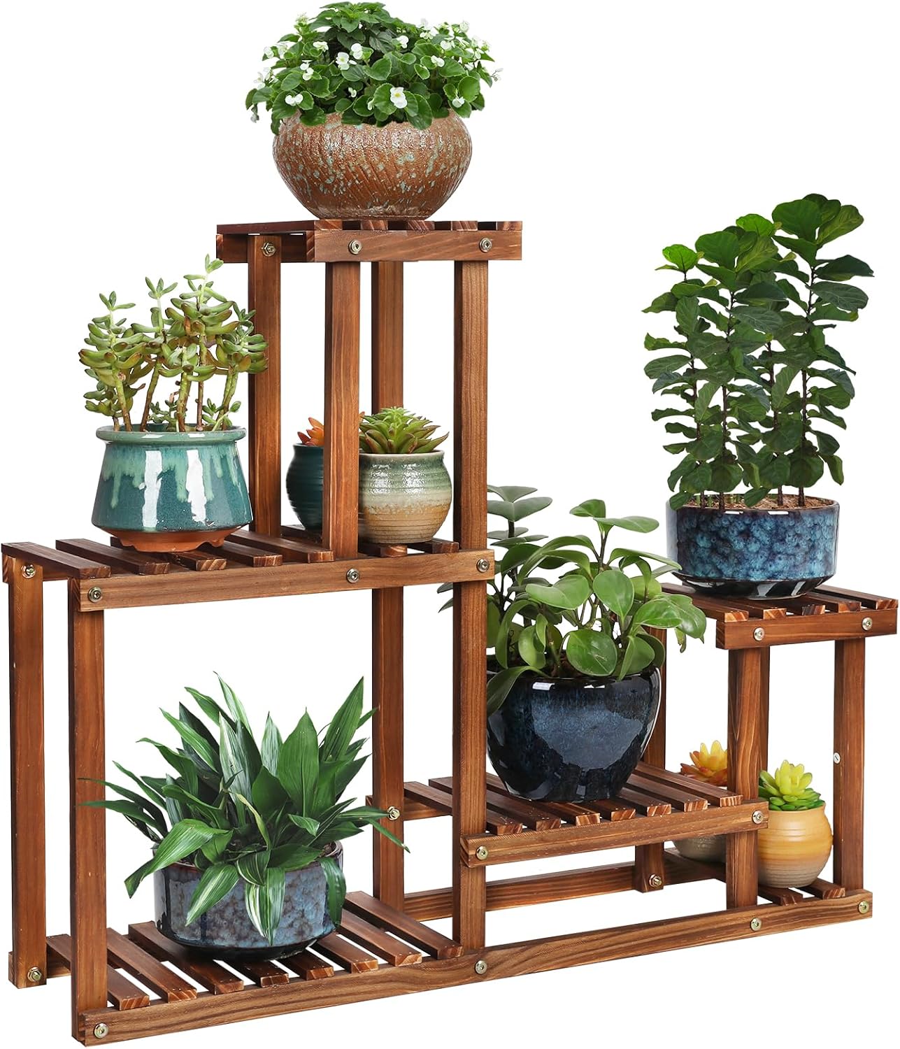 Pine Wood Plant Stand for Indoor and Outdoor Use - 4 Tiers