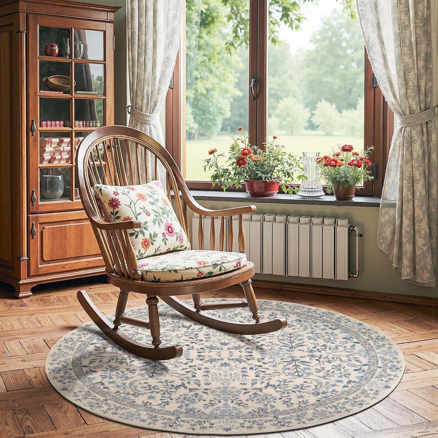 jinchan Round Rug 5ft Area Rug Soft Floral Aesthetic Design