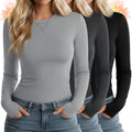 Women's 3 Pack Thermal Shirts with Thumb Holes - Slim Fitted Long