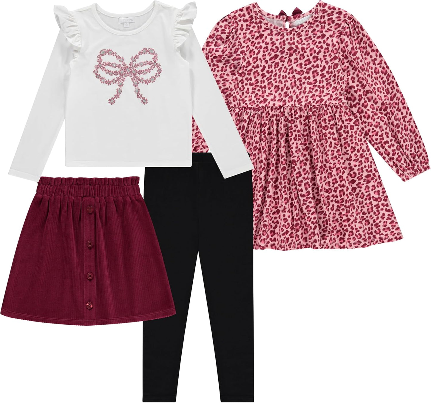 BTween Girls 4 Pack Fall Outfit Dress, Skirt, Tee, Leggings