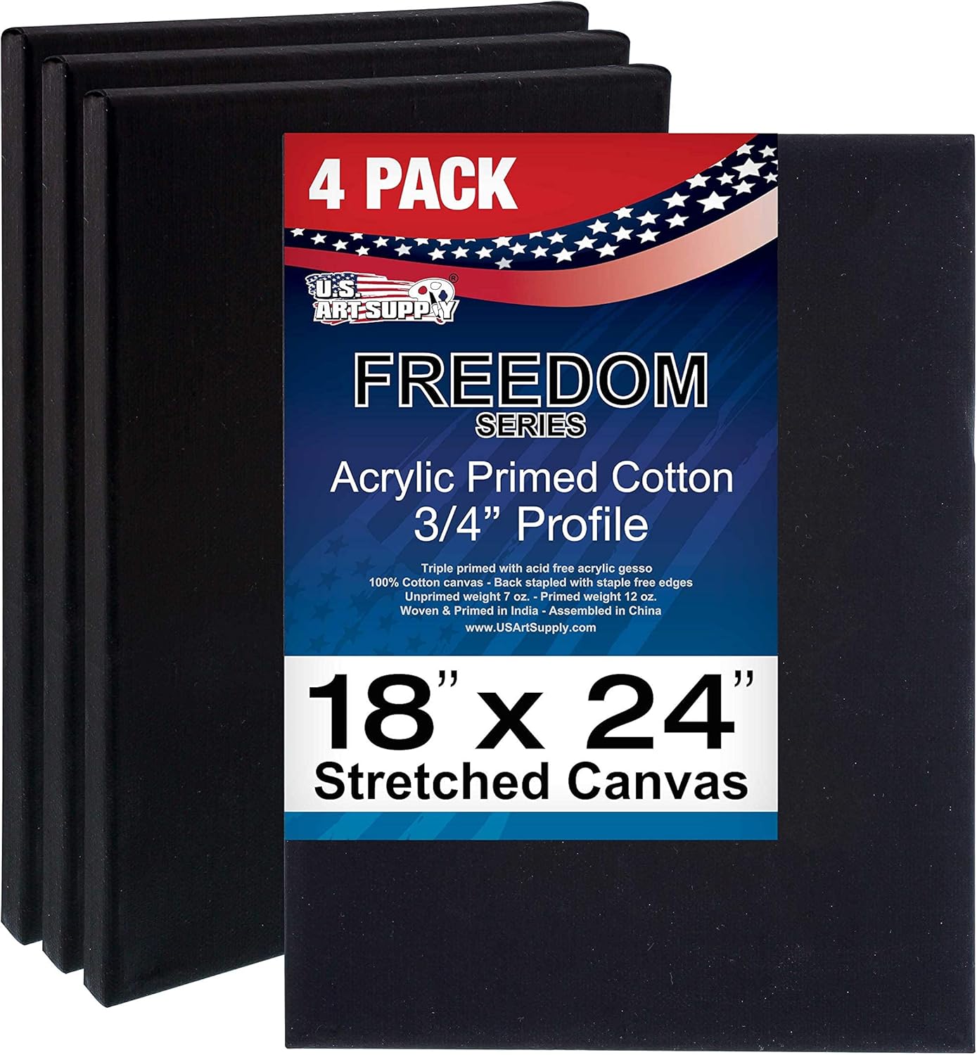 Professional Artist Quality Black Stretched Canvas 4-Pack