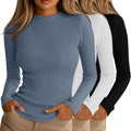 Women's Ribbed Long Sleeve Mock Turtleneck Top for Everyday Wear