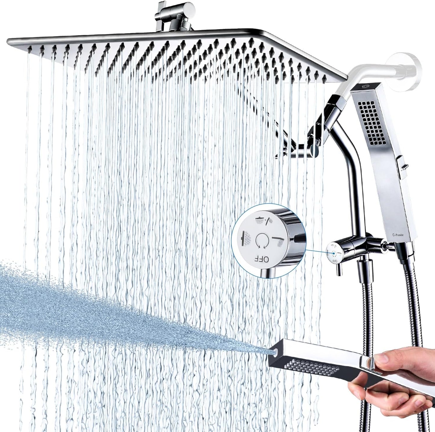 G-Promise 14 Inches Rain Shower Head with Handheld Power Wash