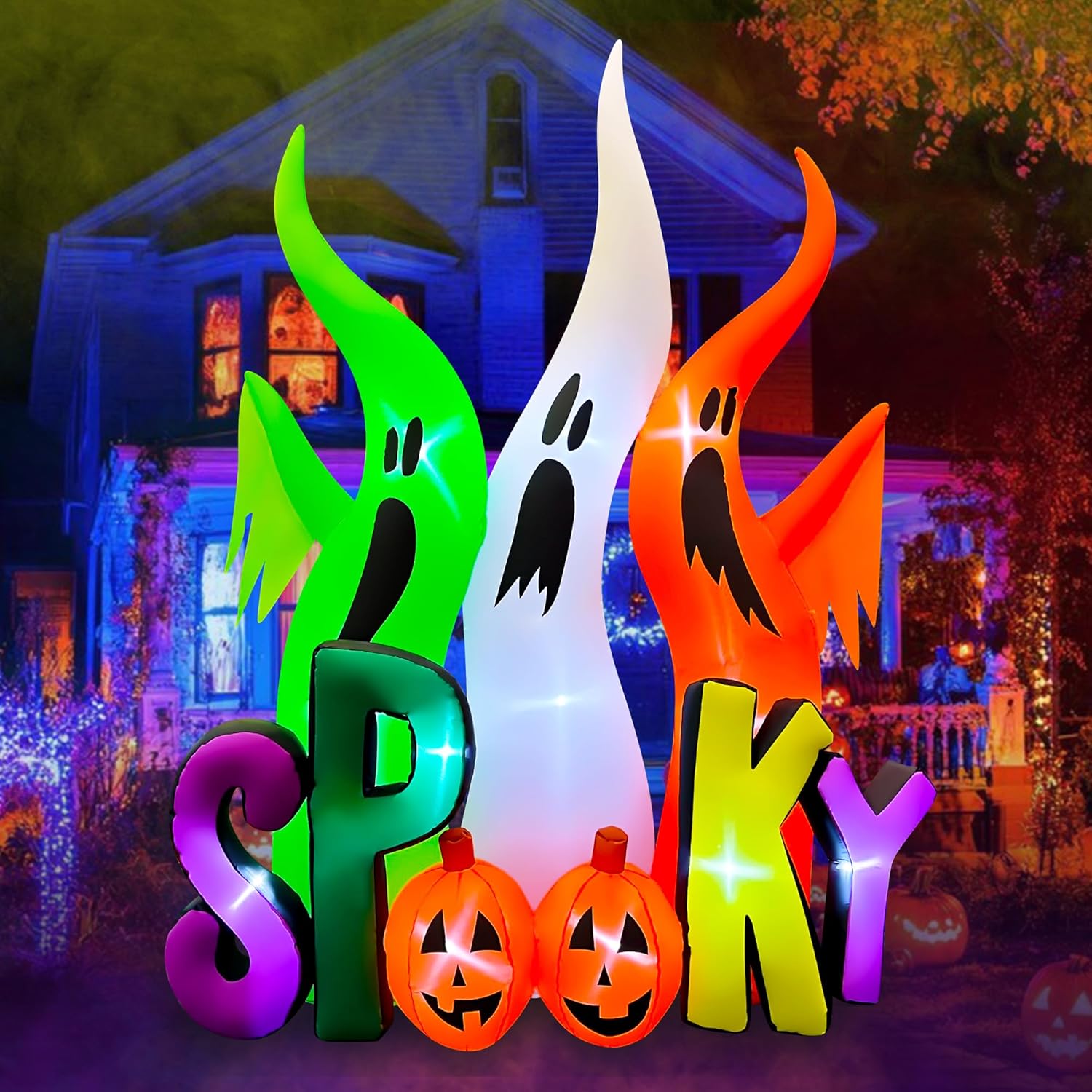 8 FT Halloween Inflatable Ghosts Family with Spooky Pumpkin Decor