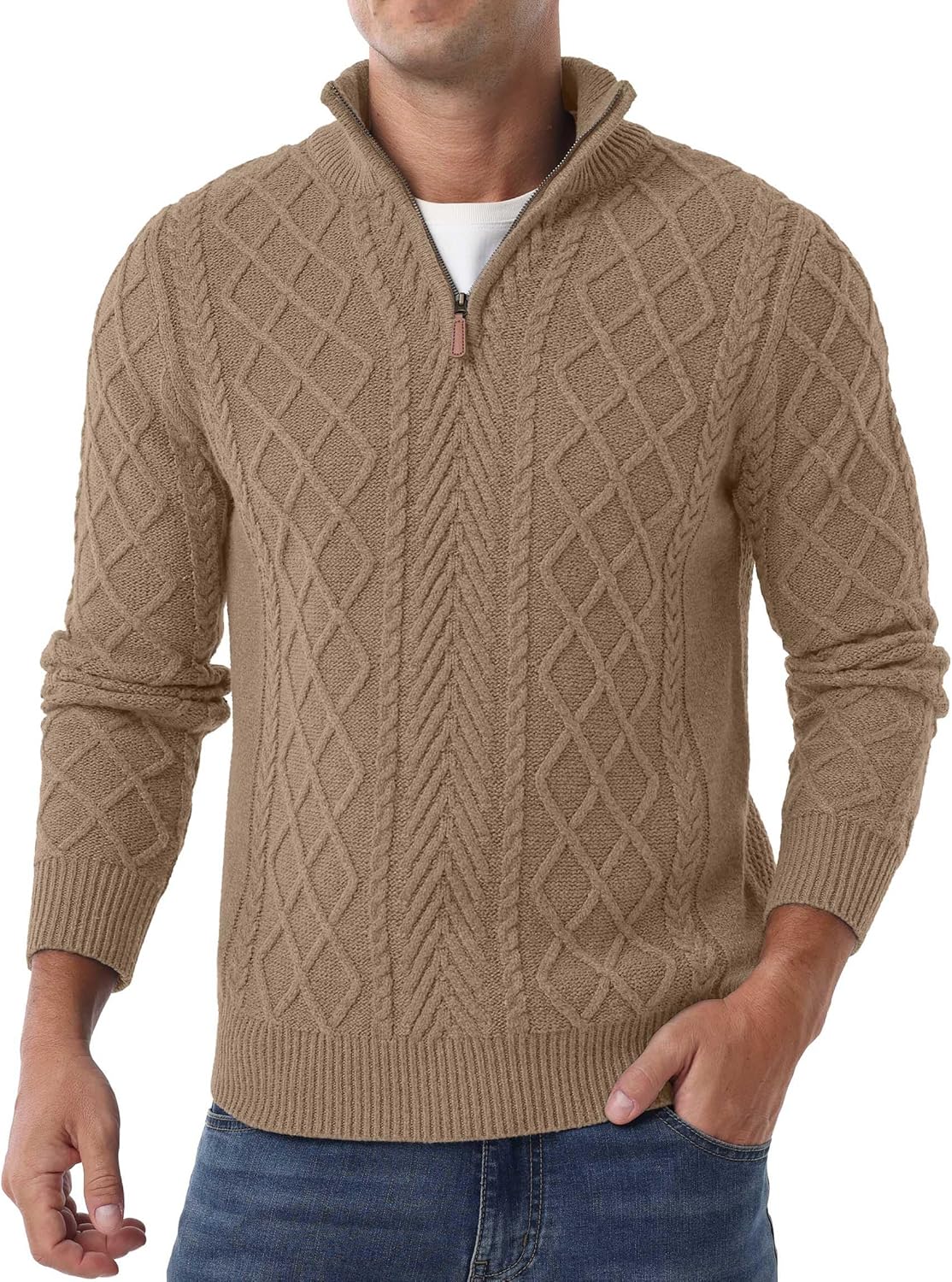 Askdeer Men's Quarter Zip Sweater for Classic Casual Style