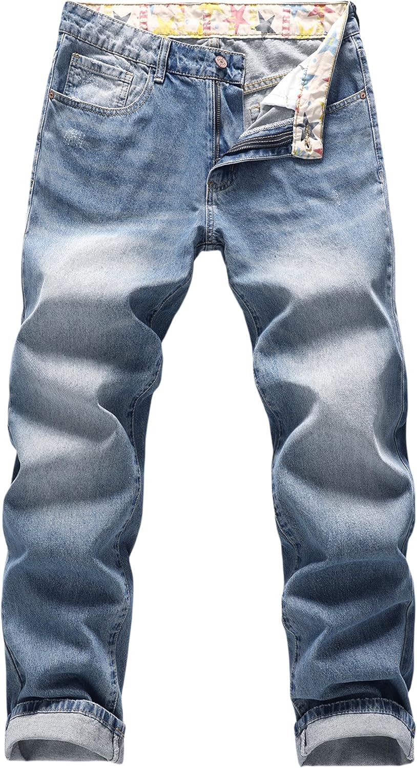 Men's Non-Stretch Regular Fit Straight-Leg Denim Pants Jeans