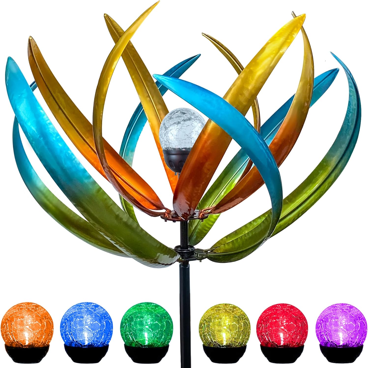 82in Vibrant Multicolor Solar Tulip Wind Spinner for Garden