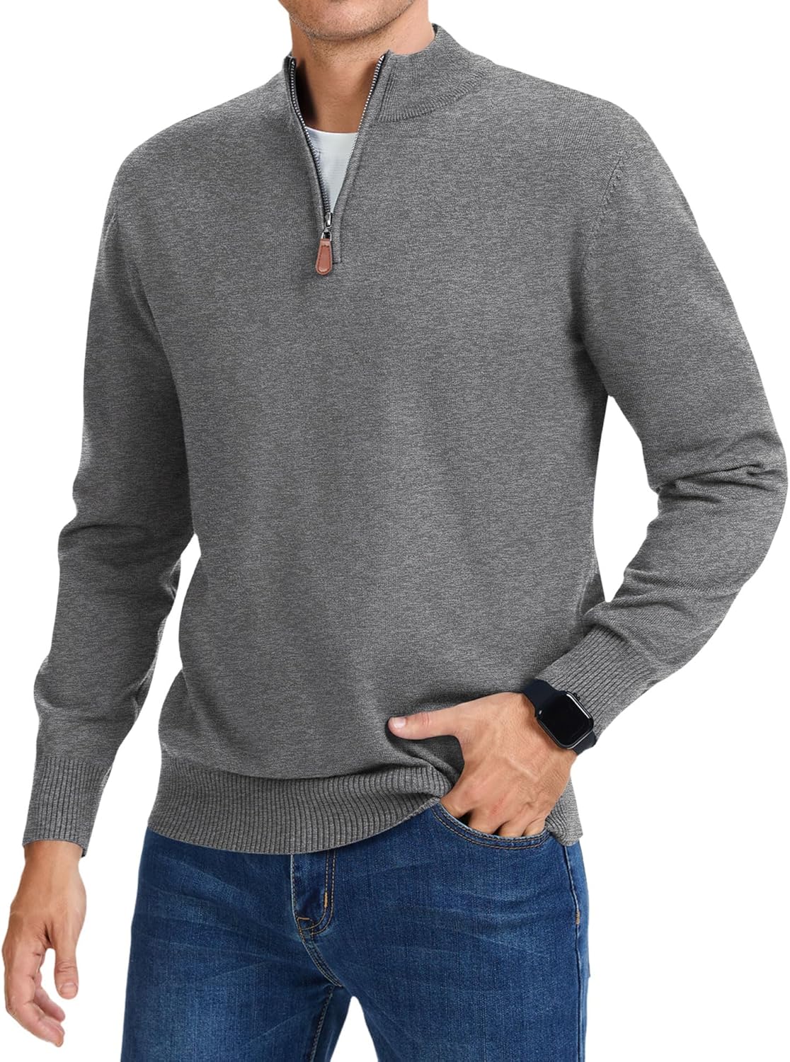 iWoo Quarter Zip Sweaters for Men Slim Fit Stylish Pullover