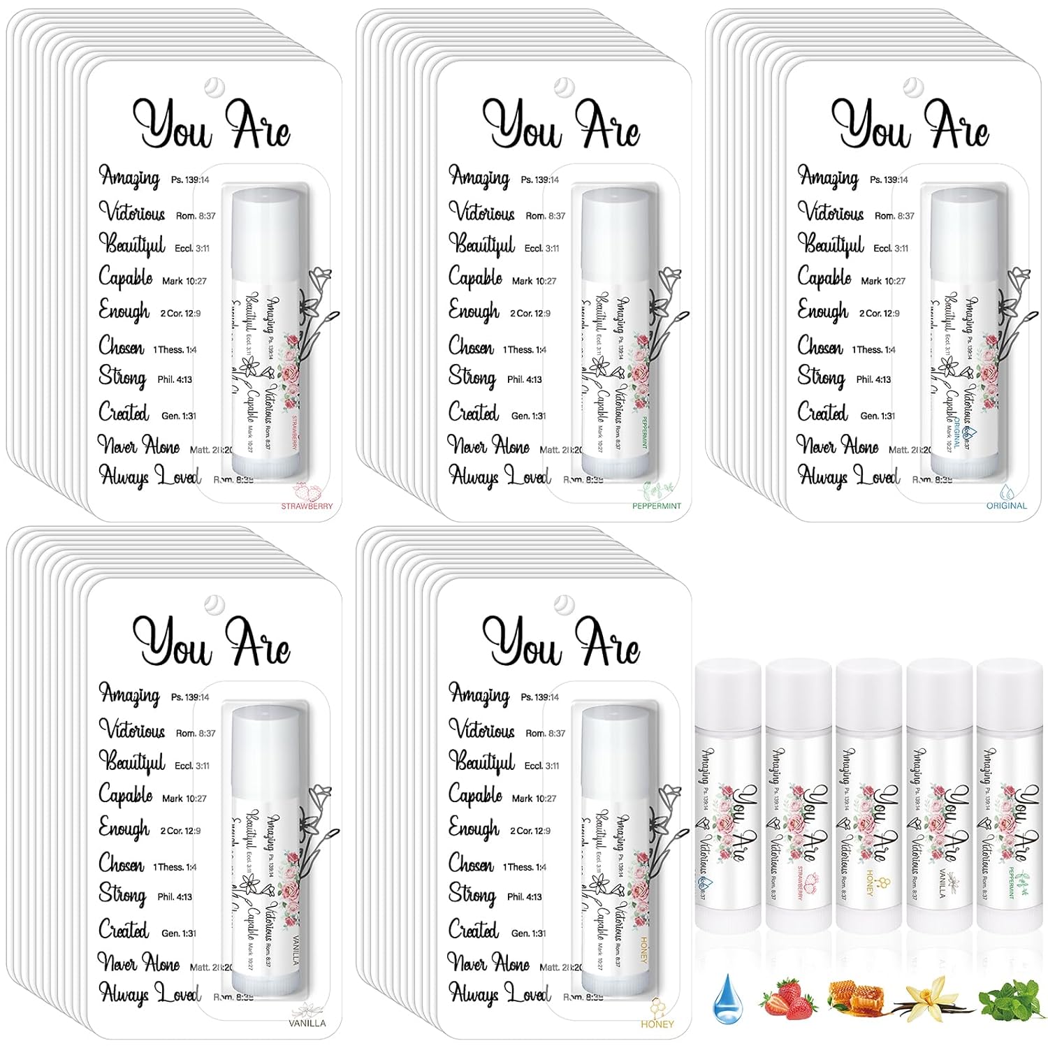 75 Pack Christian Religious Gifts Bulk Bible Verse Lip Balms