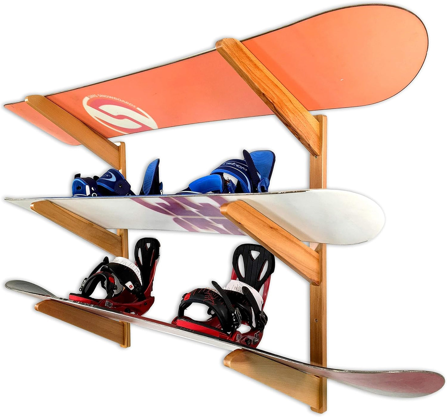 Solid Wood Snowboard Wall Rack - Store 3 Boards!