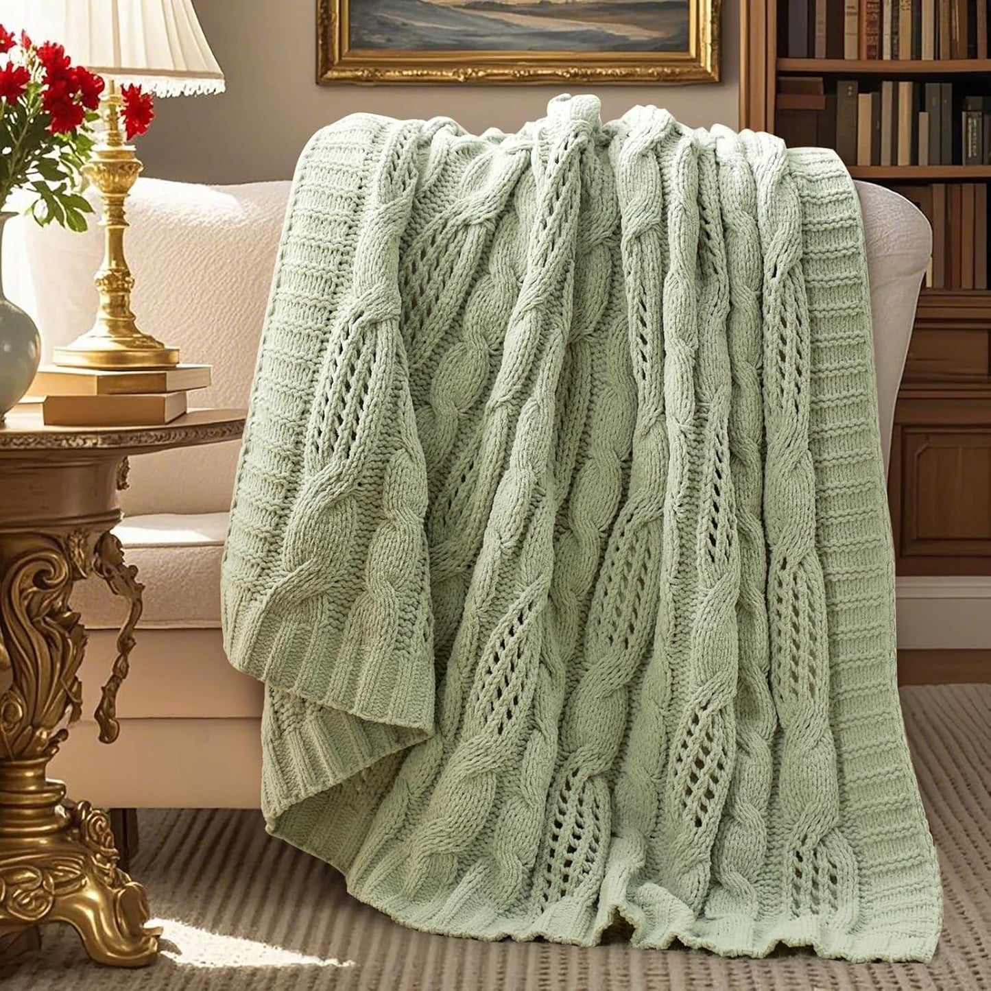 Chunky Knit Chenille Throw Blanket for Cozy Home Decor