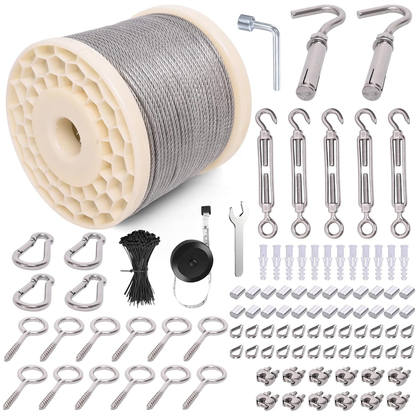 300FT 1/8 Wire Rope Kit for Outdoor String Light Hanging