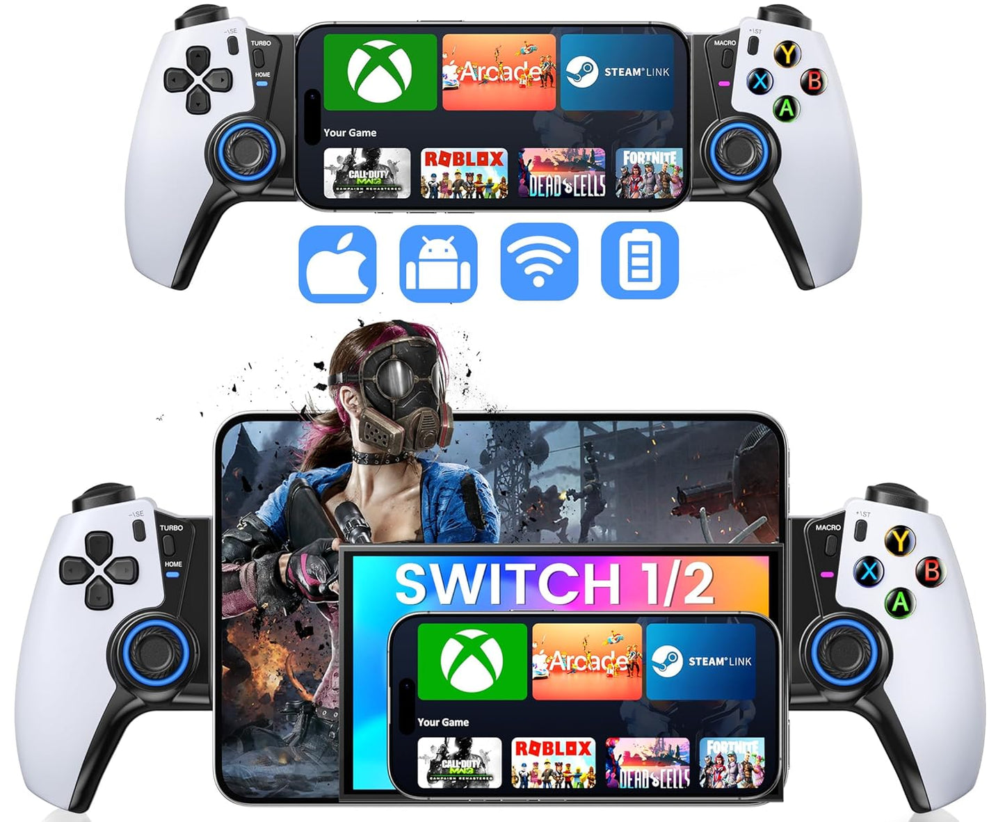 Wireless Phone Controller for iPhone Android Switch with Hall Joystick