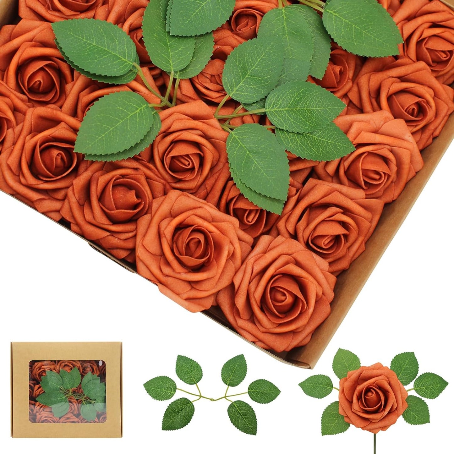 100PCS Burnt Orange Foam Roses for DIY Wedding Decor and More