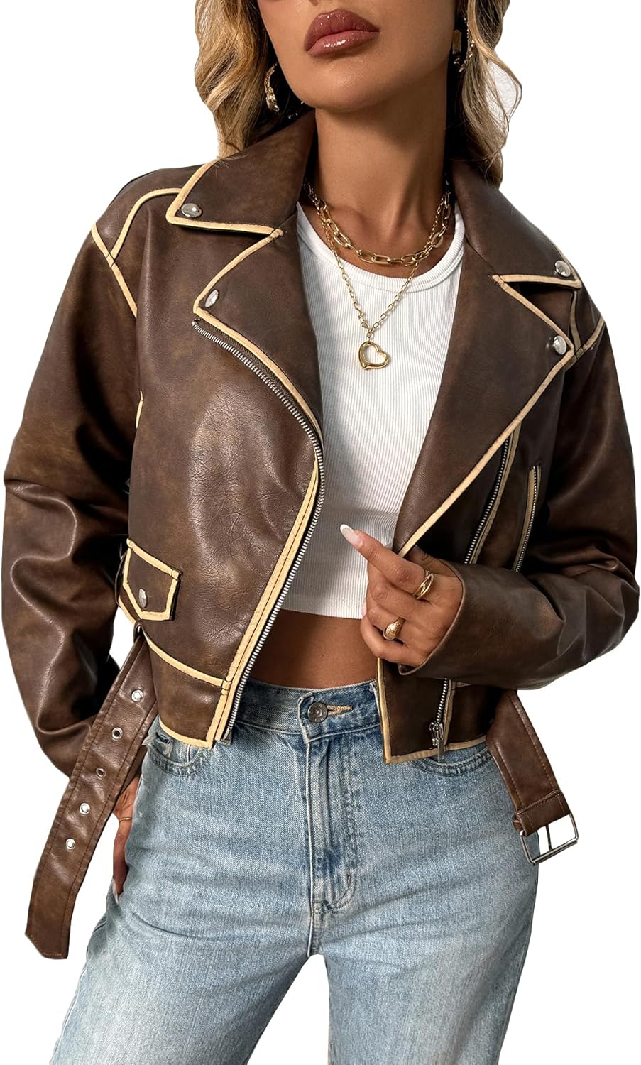 Stylish Faux Leather Cropped Jacket for Women - Perfect Biker Coat