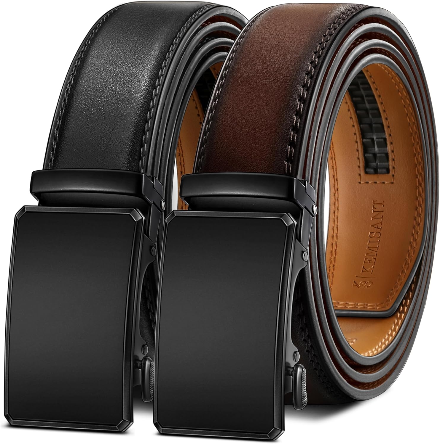 KEMISANT Men Belt 2 Pack - Customizable Leather Ratchet Belts
