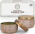 Wood Grain Candle Tins 8 oz 24-Pack - Stylish Bulk Candle Jars
