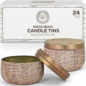 Wood Grain Candle Tins for Making Candles - 24-Pack 8 oz