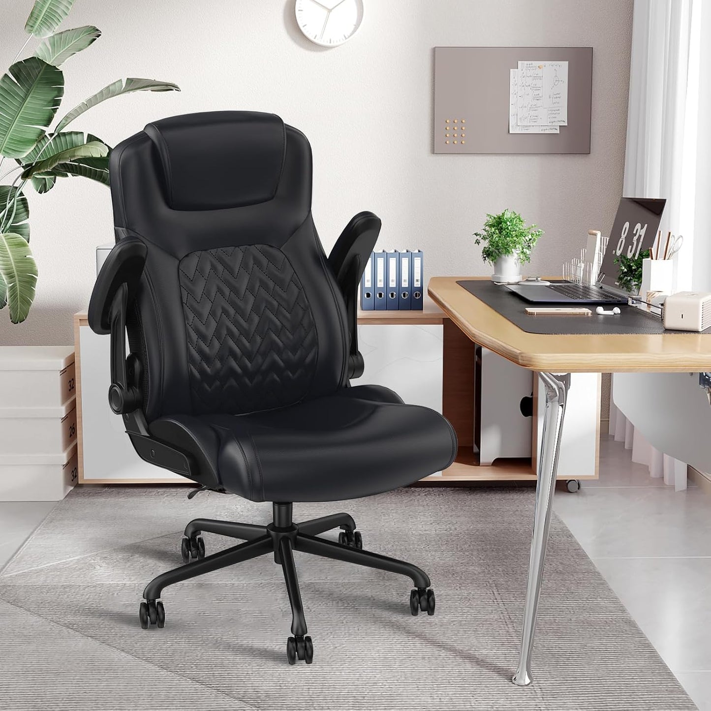 500lbs Capacity Big & Tall Office Chair - Lumbar Support, Heavy Duty PU Leather