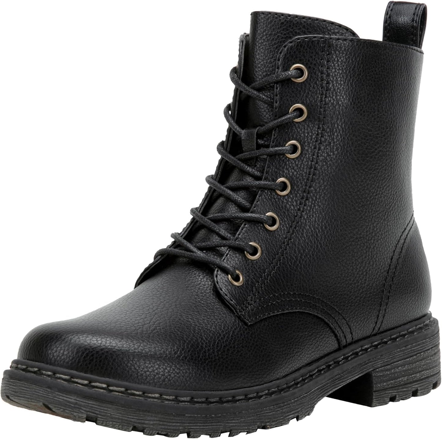 Vepose Womens Combat Ankle Boots with Lace-Up Design and Zipper