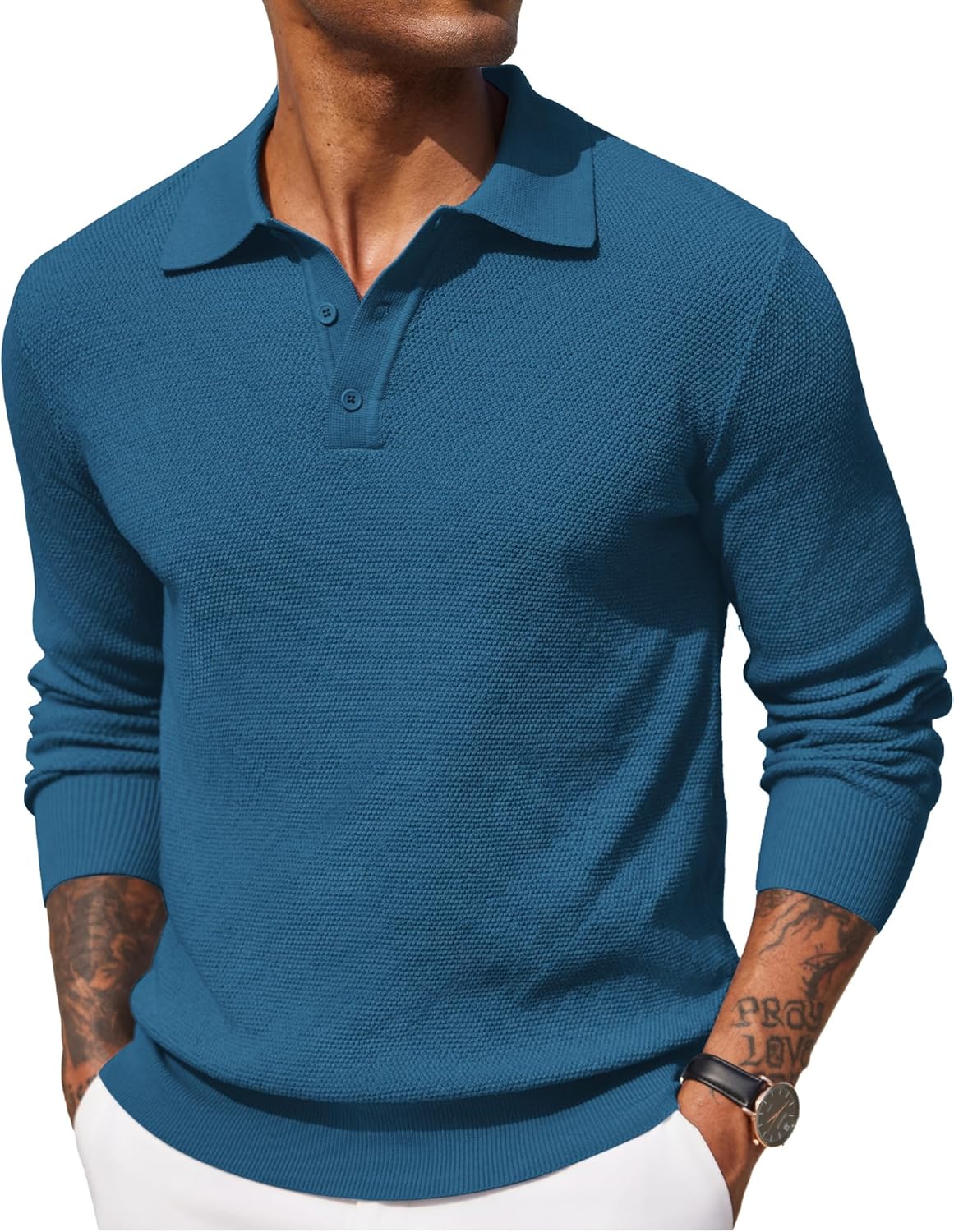 COOFANDY Mens Knit Polo Shirts Long Sleeve Casual Sweater