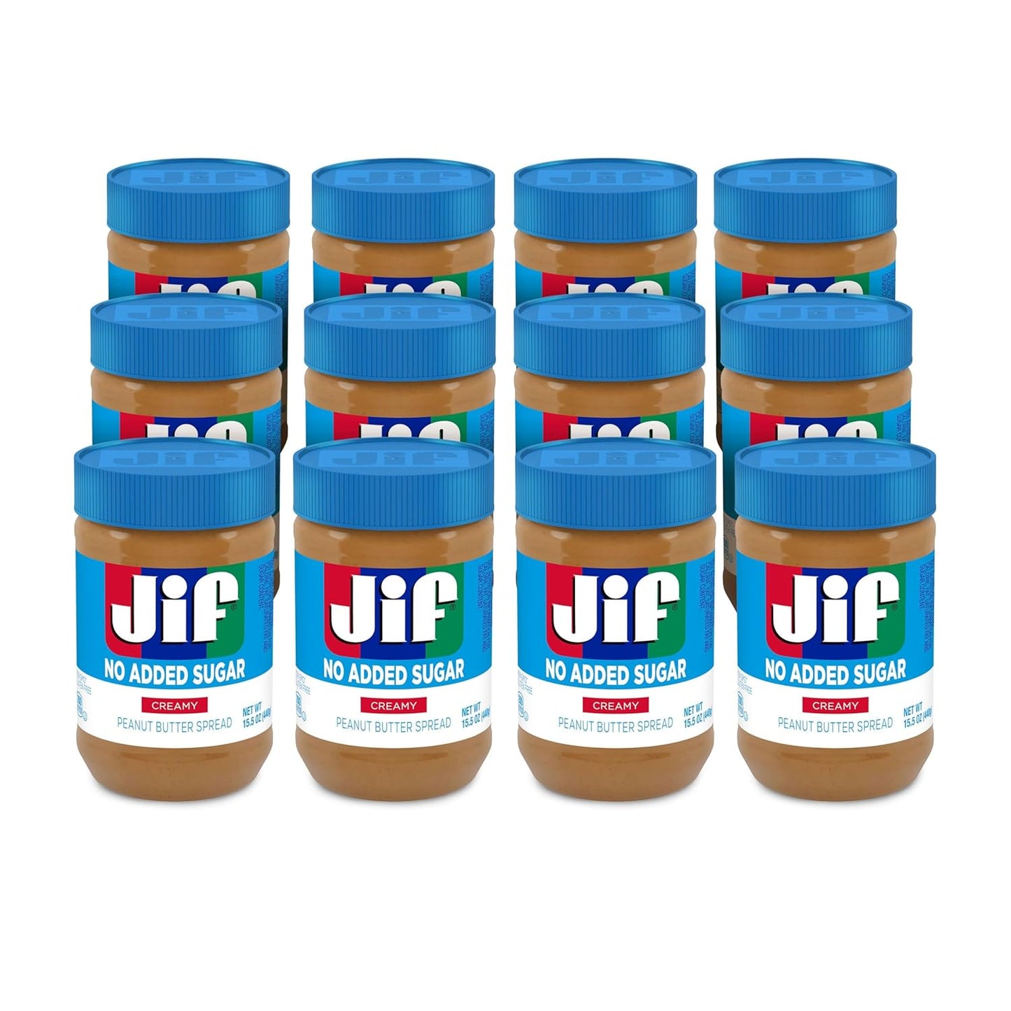 Jif No Added Sugar Creamy Peanut Butter Spread, 15.5oz Jars