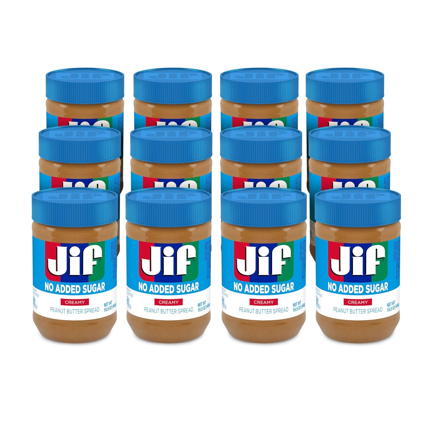 Jif No Added Sugar Creamy Peanut Butter Spread, 15.5oz Jars