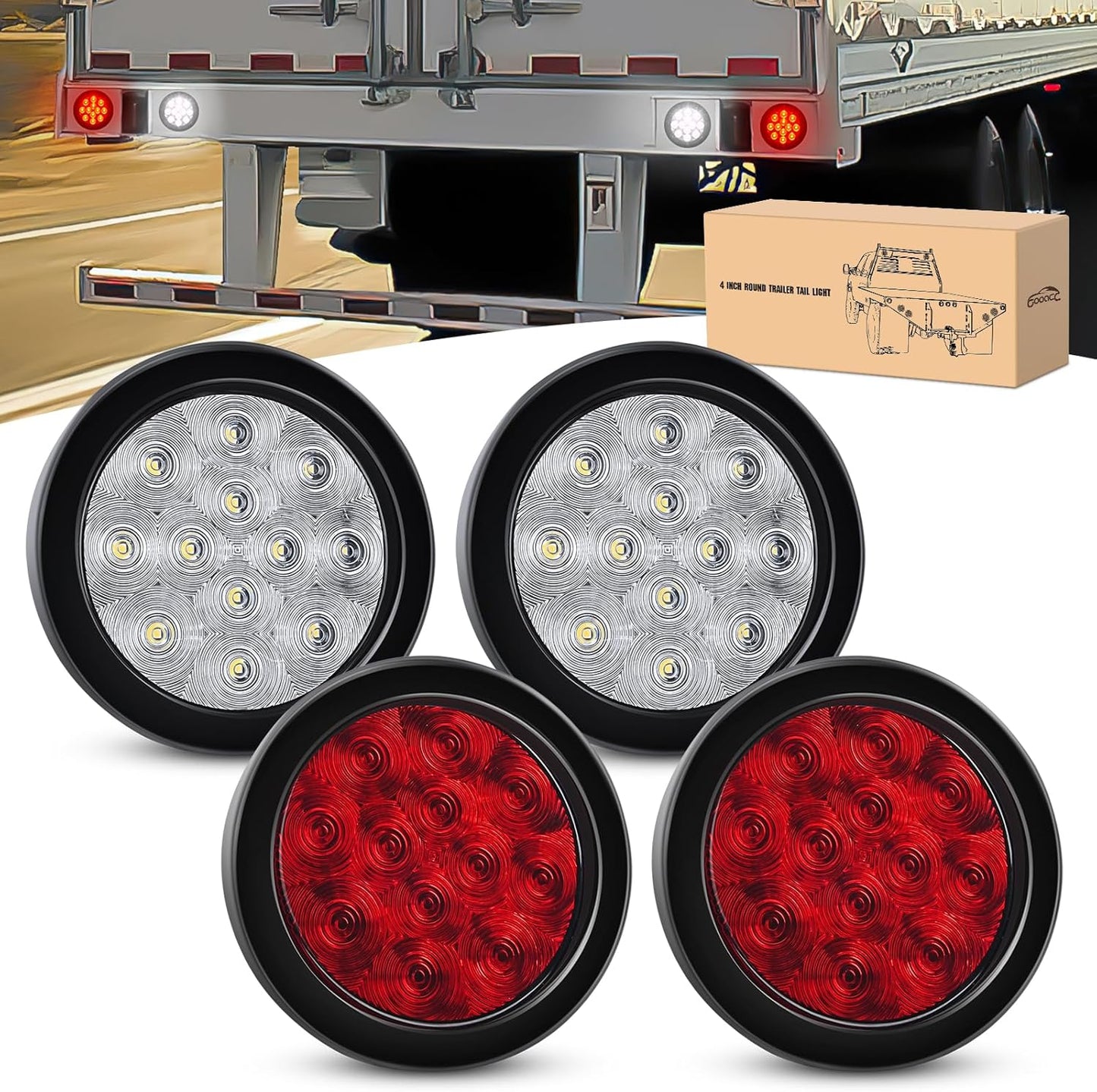 GOOACC 4Inch Round Trailer Tail Light with 12LEDs for Safety