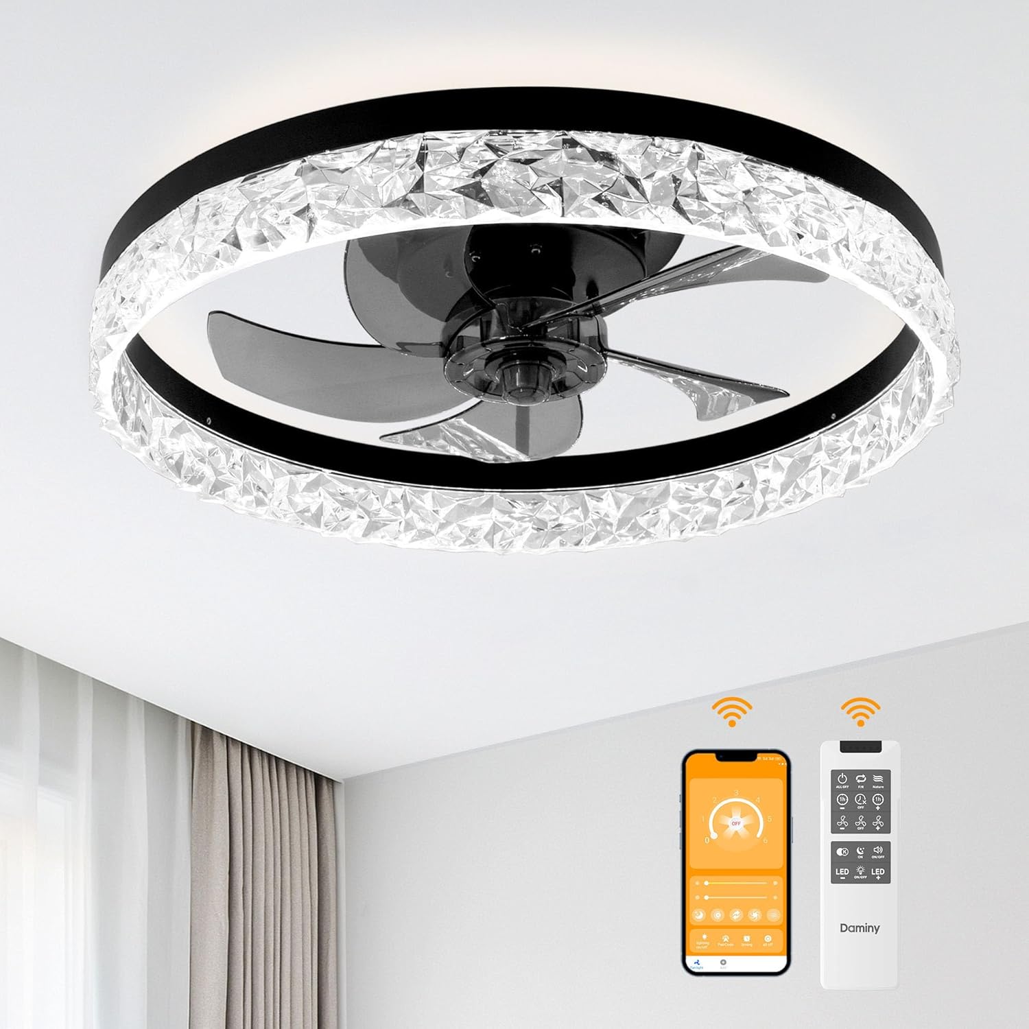 DAMINY Low Profile Ceiling Fan with Lights and Remote Control