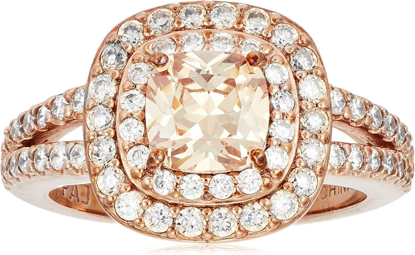Cushion Cut Champaign Cubic Zirconia Double Halo Ring Review