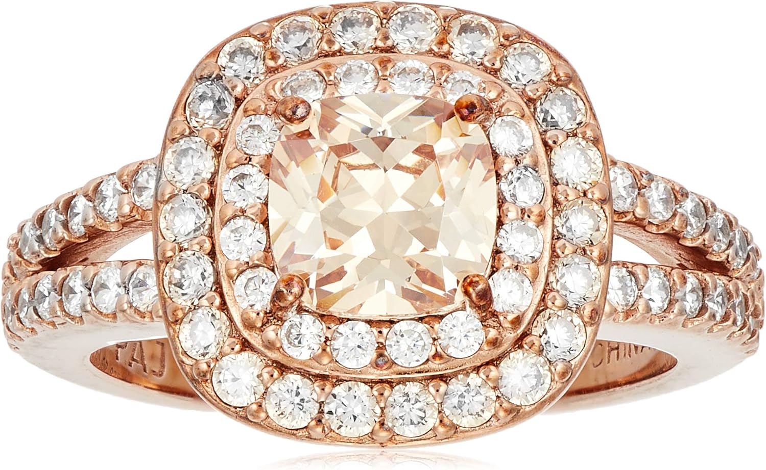Cushion Cut Champaign Cubic Zirconia Double Halo Ring Review