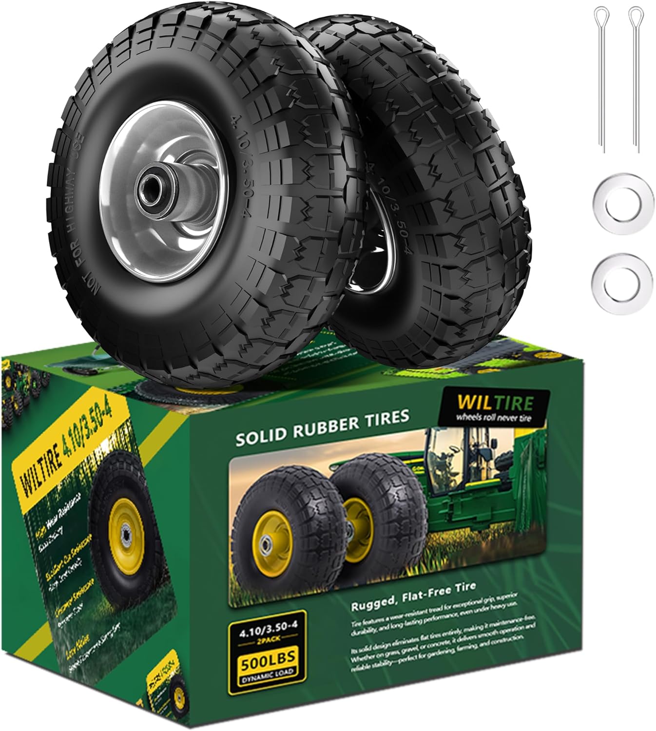 4.10/3.50-4 Flat Free Tire and Wheel Replacement for Hand Trucks