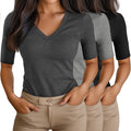 Ficerd Women's Half Sleeve V Neck T Shirts 3 Pack - Slim Cotton